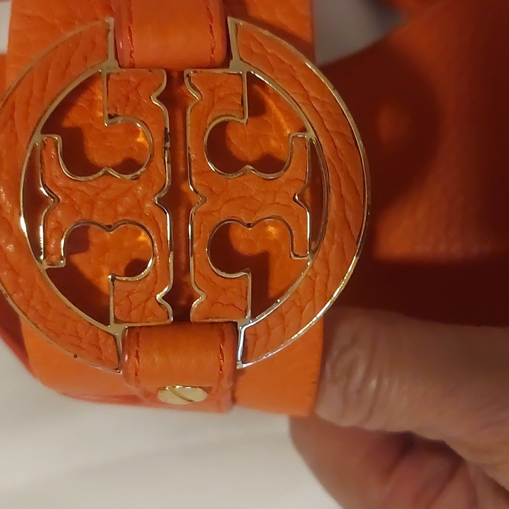 Tory Burch Orange Sandals with Gold Buckle Details Size 7.5 - Picture 2 of 11